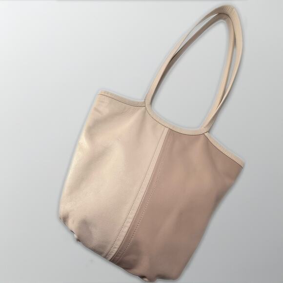 Coach Leather Tote – Ivory & Taupe – Neutral Chic & Large Leather Coach Tote - Picture 1 of 7